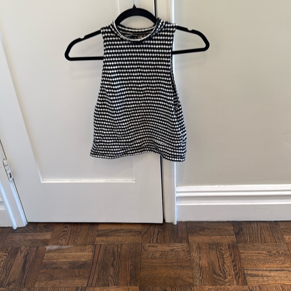 Free People Black White Mock Neck Posie Cropped Tank Top M